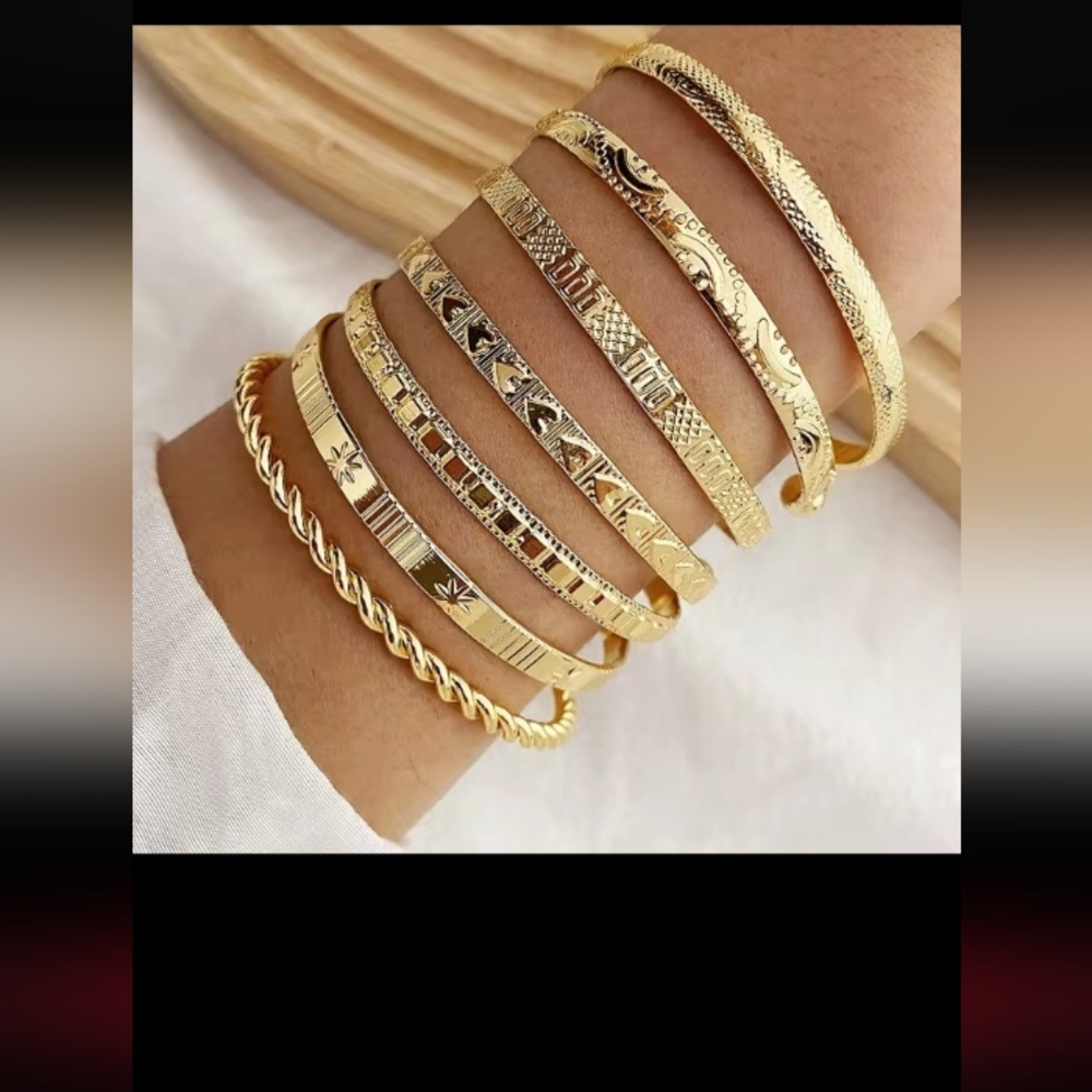 Gold Bracelets Women's 7pc Hearts Bangle Layered New‎ f97